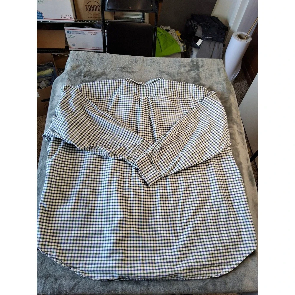 Polo Ralph Lauren Mens 3XB Big & Tall Gingham‎ Button Down Shirt Green Navy Blue
